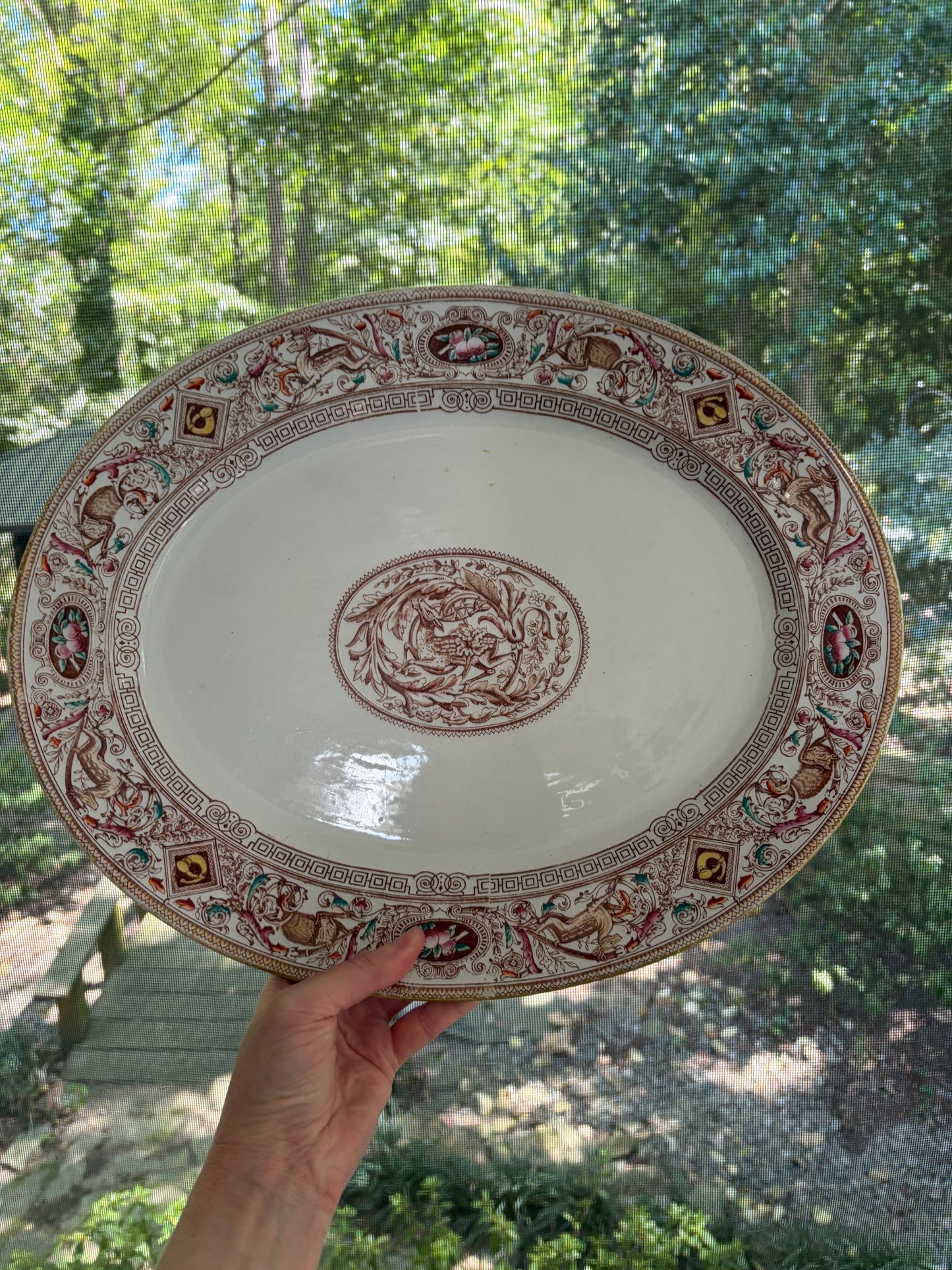 Stunning antique Hope and Carter Borgia deer platter! Circa 1860-1880