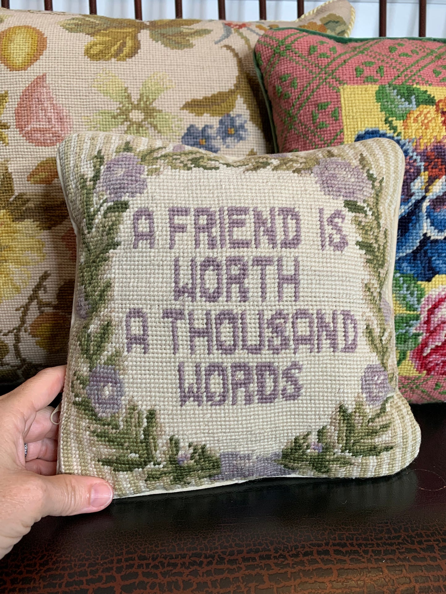"A Friend is Worth a Thousand Words" Needlepoint Pillow