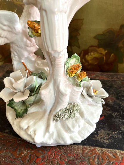 Live 08/25 Gorgeous Large Italian Porcelain Dove Pair with Hand-Applied Flowers – 14”