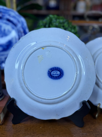 Pair of F. & R. Pratt & Co. Chinoiserie Plates | Cobalt Blue, Orange & Polychrome | Staffordshire, England | c.1840–1860 | 8.5” D Each | #DA4599