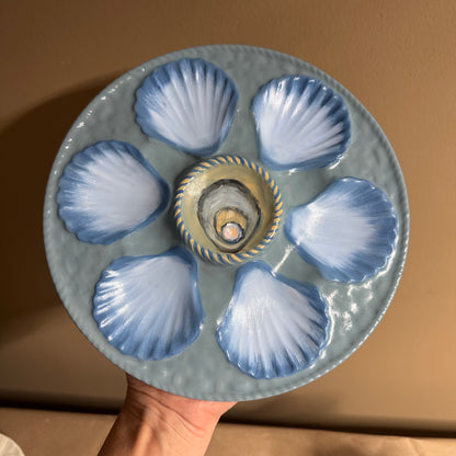 Hand painted blue tones oyster plate 9”