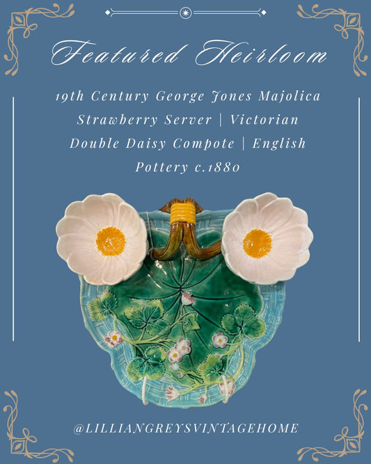 Antique George Jones Majolica Strawberry Server | Victorian Double Daisy Compote | English Pottery c.1880