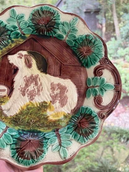 Reserved! Stunning antique majolica dog plate!