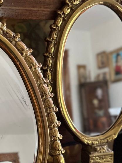 Live 08/11 Elegant Pair of Adam Style Neoclassical Gilt Brass Mirrored Wall Sconces Circa 1930s–1940s
