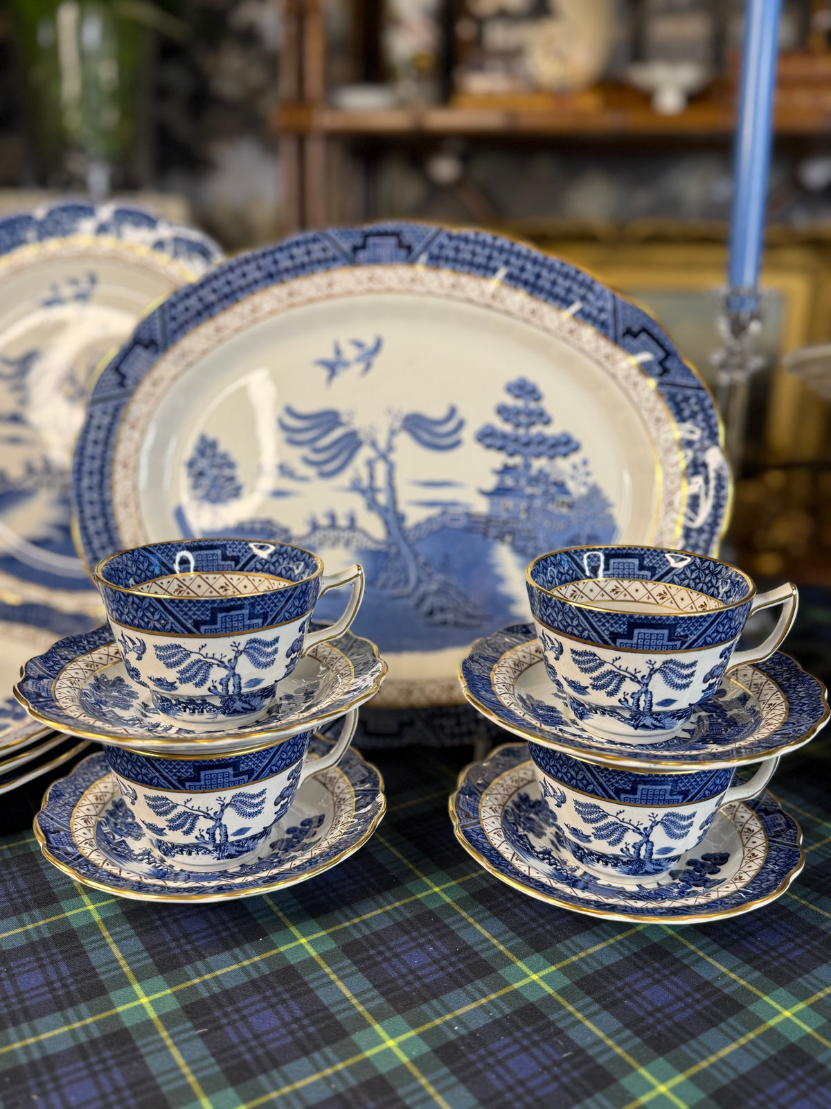 RESERVED - Vintage Booths Real Old Willow Cup & Saucer Set | A8025 | Made in England | Blue & White | 4 Available
