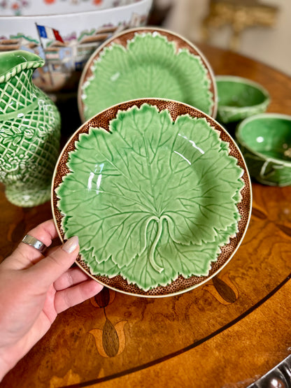 Vintage Bordallo Pinheiro “New Vine” Majolica Salad Plates, Pair | Portugal