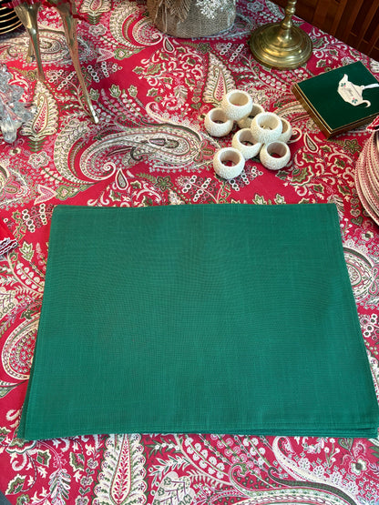 Set (4) Green Placemats with Embroidered Poinsettias