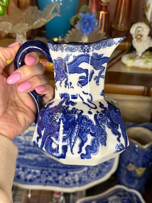 Antique Royal Doulton Oyama Blue & White Hydra Jug | Circa 1910 | 6" Tall | #DA4511