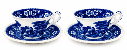 Pair Copeland Spode Tower Blue Oversized Tea Cups & Saucers | c.1902–1935