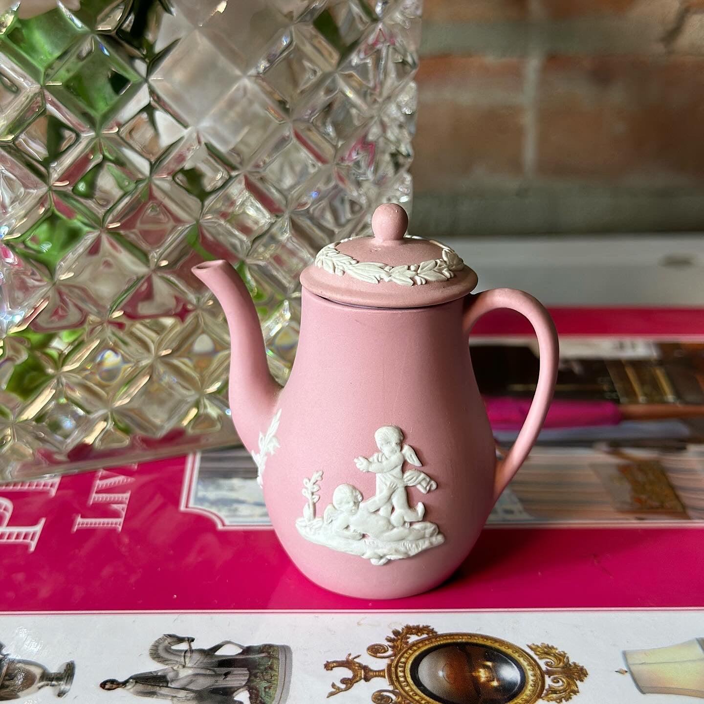 RARE- Pink Vintage Wedgwood Jasperware Coffee Pot, No flaws, 3" Tall - Pristine!
