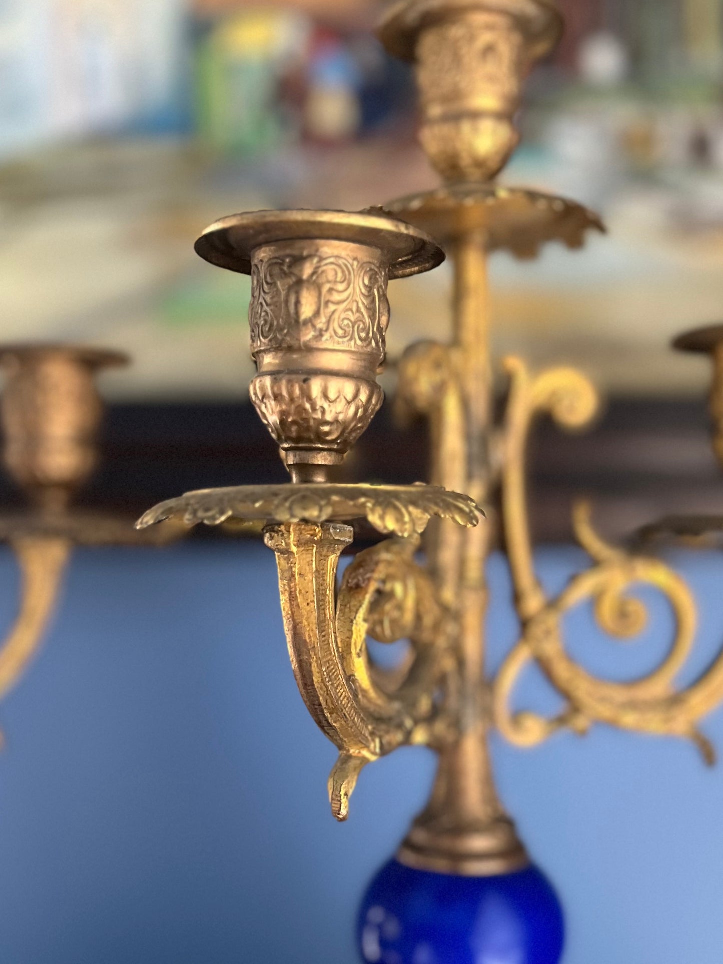 Stunning Pair Of 19th C French Sevres Style Porcelain Gilded 4 Arm Candelabra - Repaired Priced Accordingly Display Beautifully