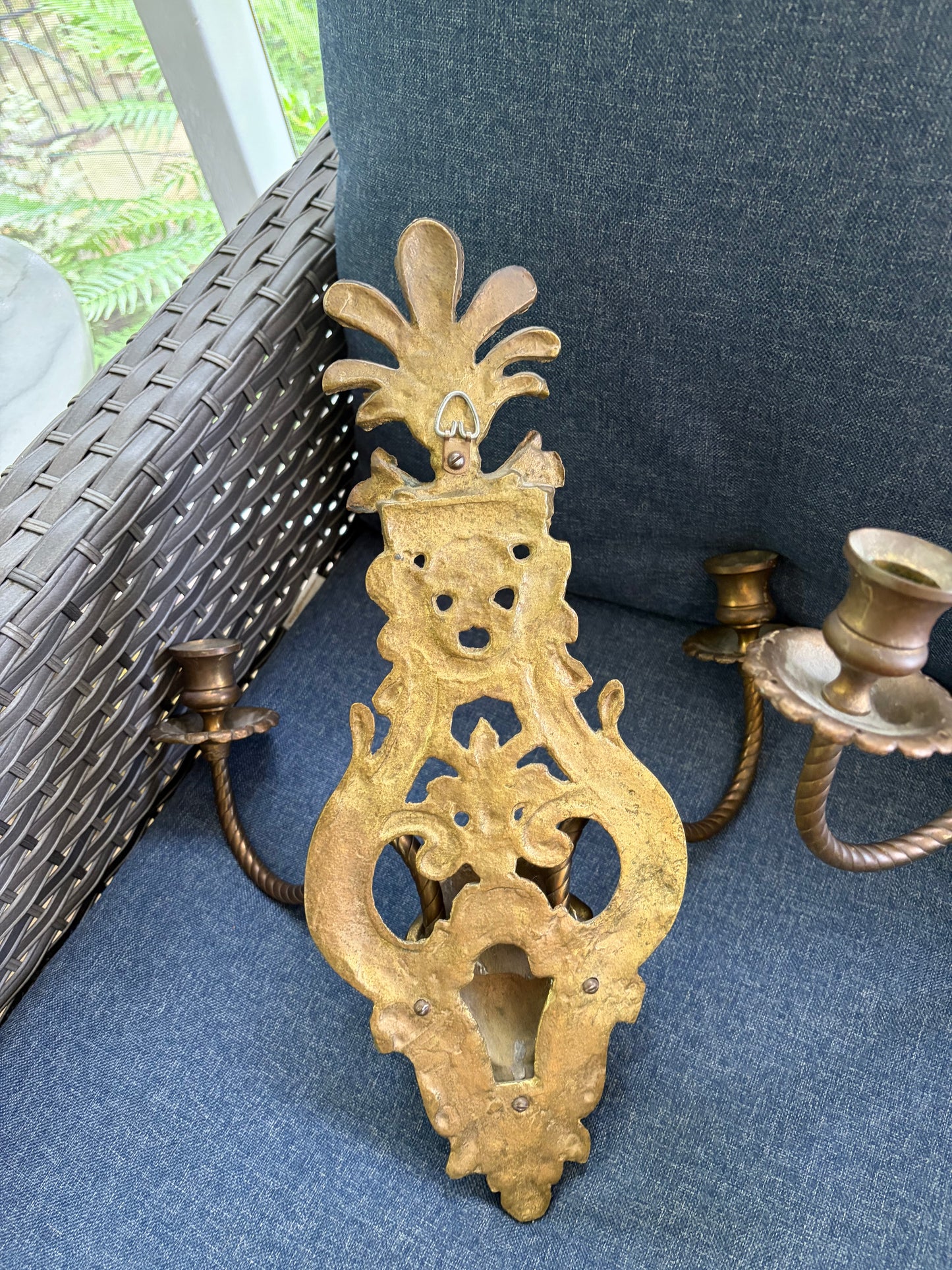 Antique Victorian Figural Brass Wall Sconces with two arms pair!