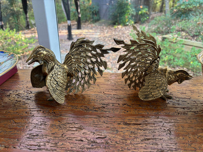 Brass fighting roosters pair!