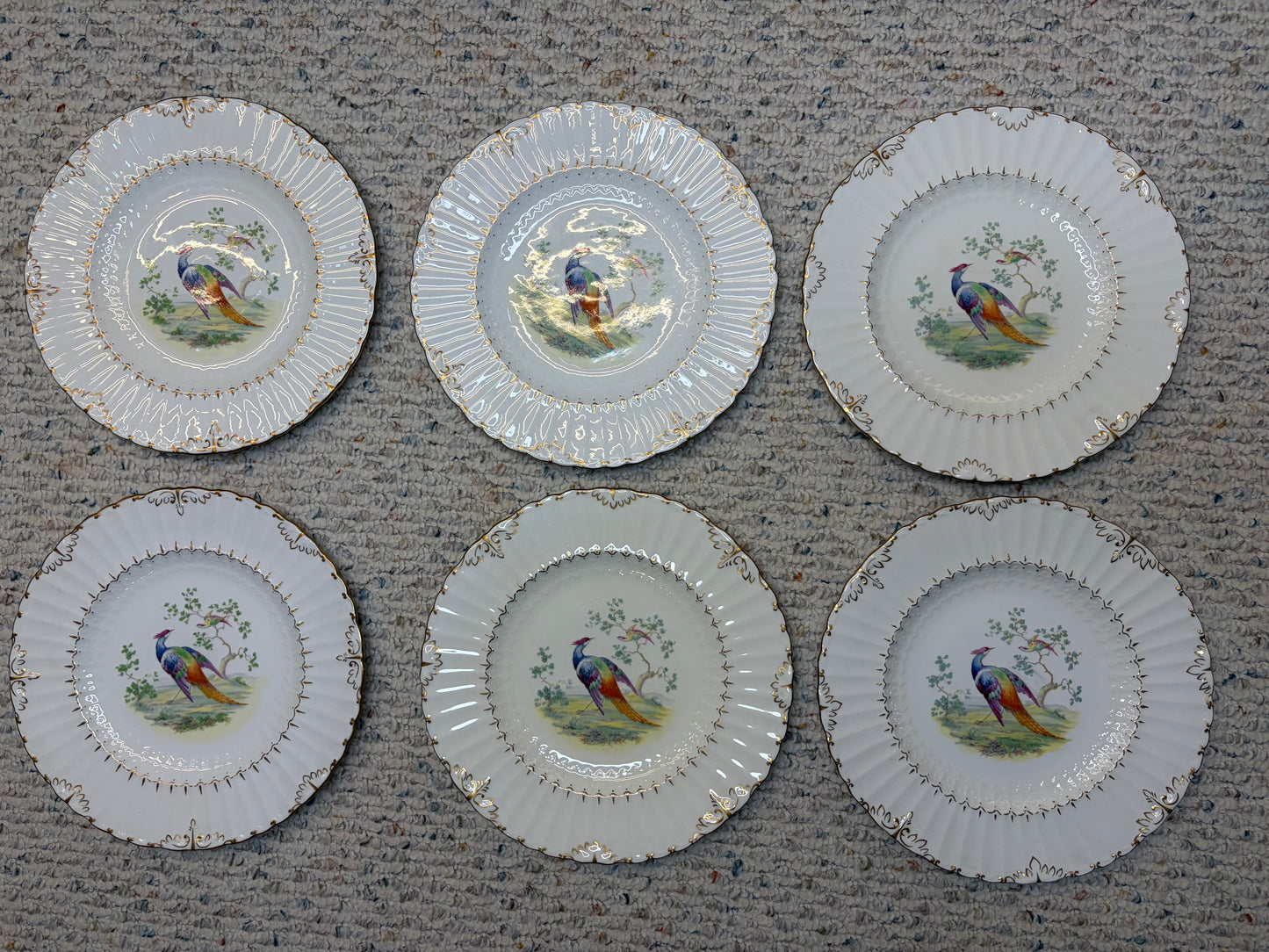 Gorgeous Royal Crown Derby Lowestoft Pheasant plates set of 6! As is!