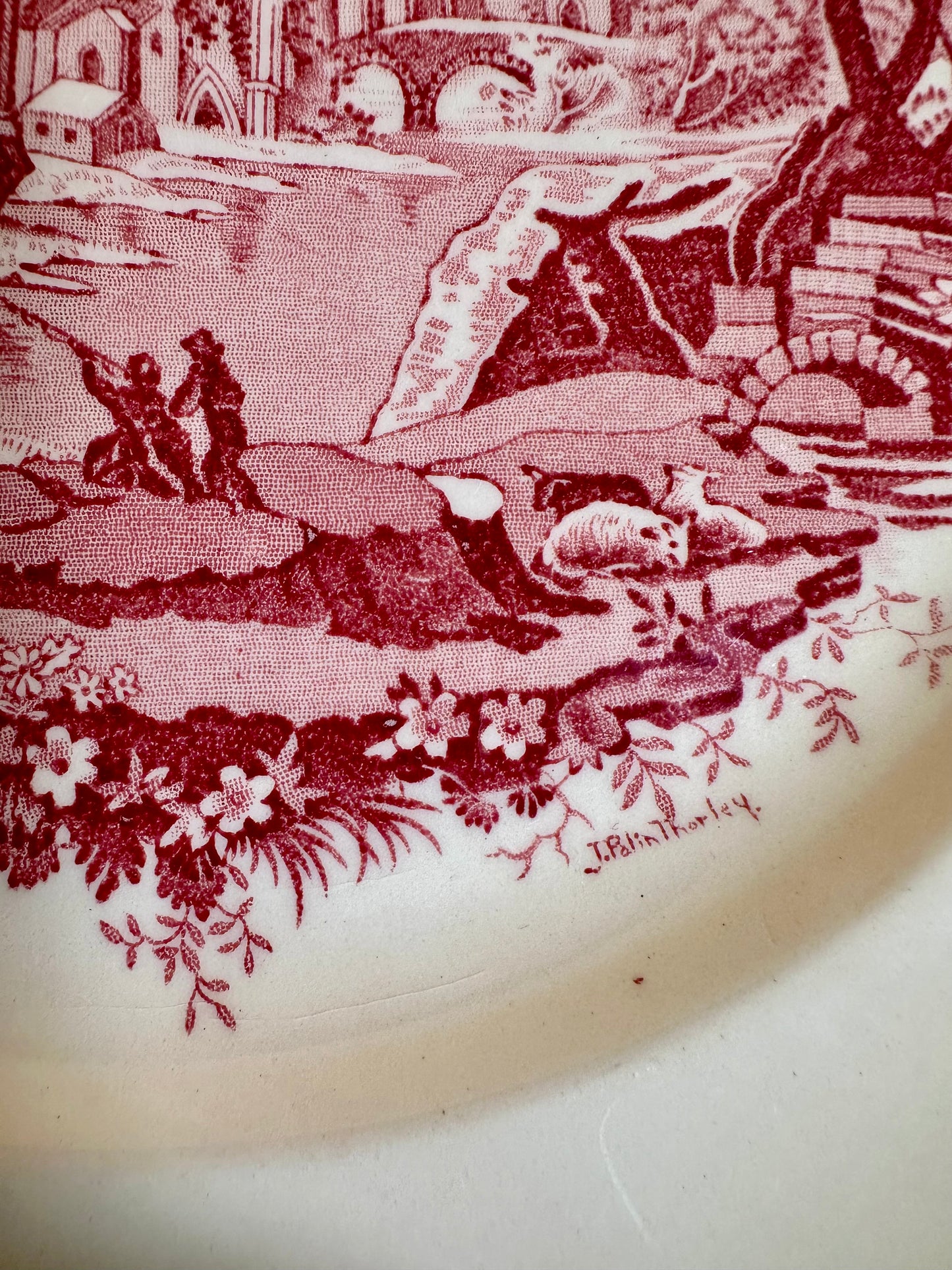 Vintage Taylor, Smith & Taylor “English Abbey” Red Transferware Luncheon Plate | 9.25”