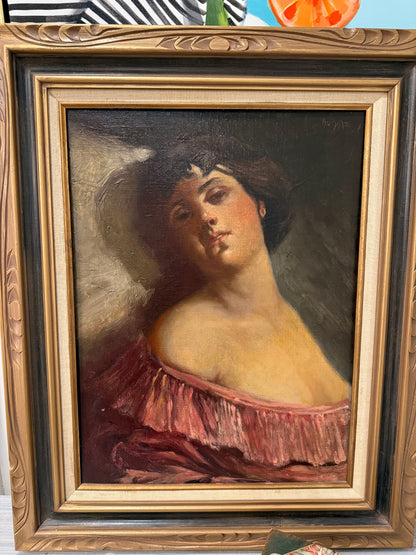 Reserved T Live 2/10 - Vintage Original Signed 30” Painting by AV Amato in Carved Wood Frame