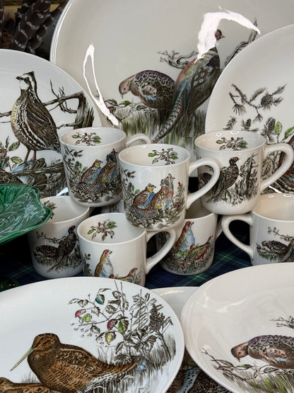 Vintage Johnson Brothers “Game Birds”English Dinnerware Set | 17 Pieces | 8 Dinner Plates, 8 Mugs & Large Platter | Vintage England