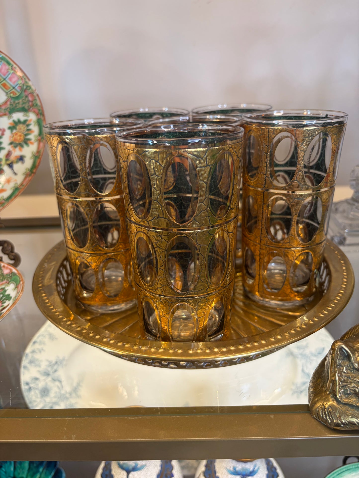 Lovely Culver Pisa gold and green highballs set of 6!