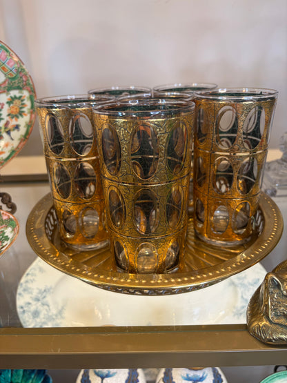 Lovely Culver Pisa gold and green highballs set of 6!