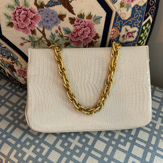 Fabulous vintage ivory & gold link handbag sachel  bag.