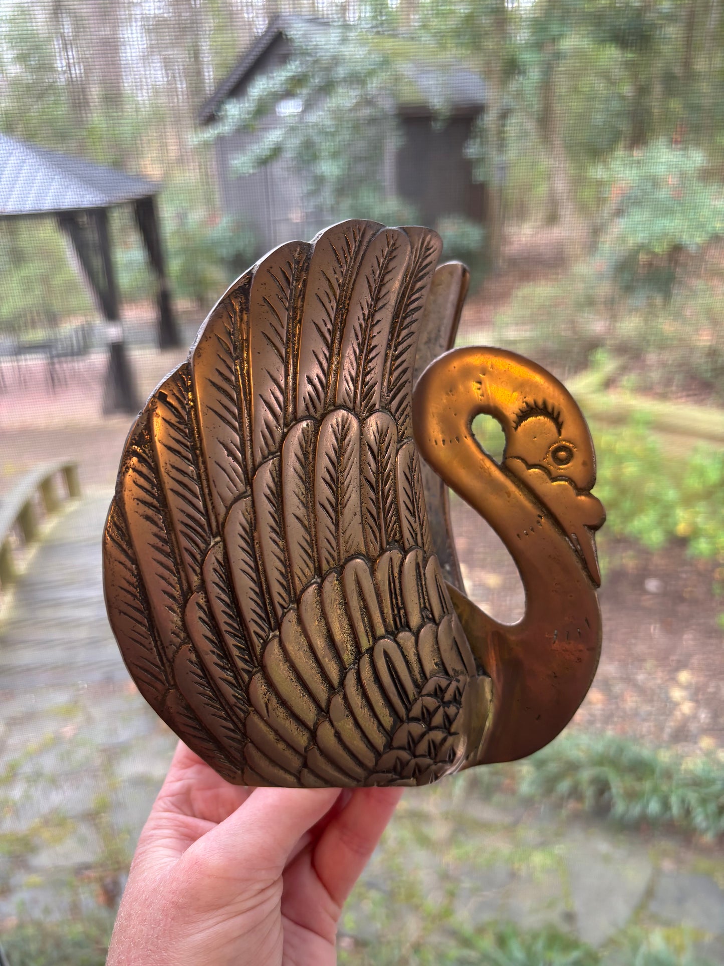 Beautiful brass swan decor!