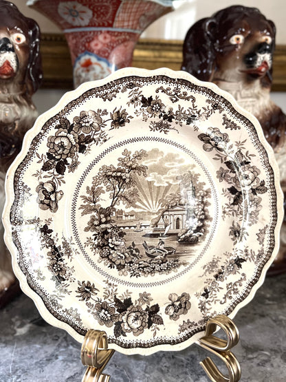 RESERVED - YARBRO.SHIRLEY - Live 06/29 James & Ralph Clews “Solar Rays” Brown Transferware Plate| c. 1825–1835