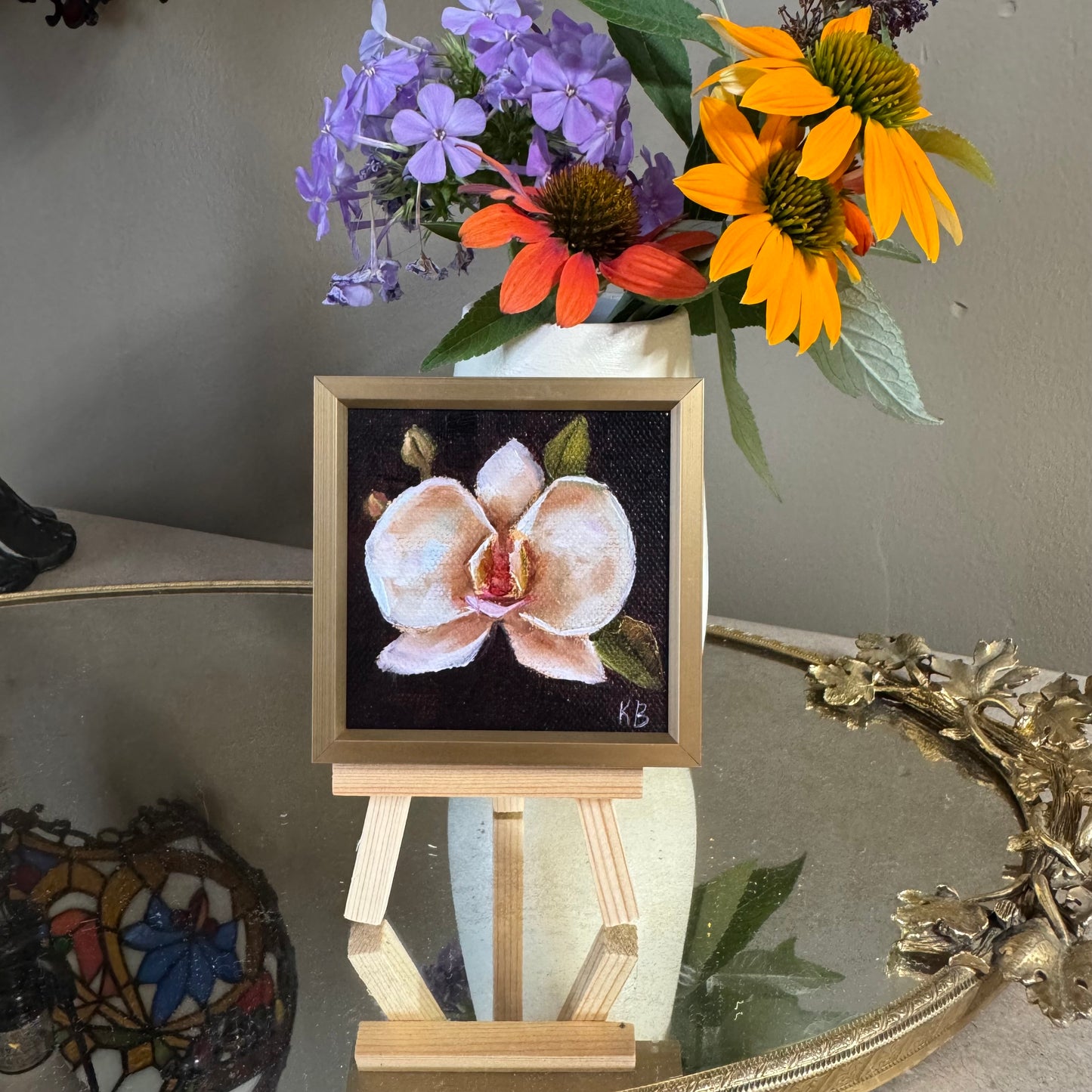 Mini art orchid original oil paintings on stretched canvas 3x3”