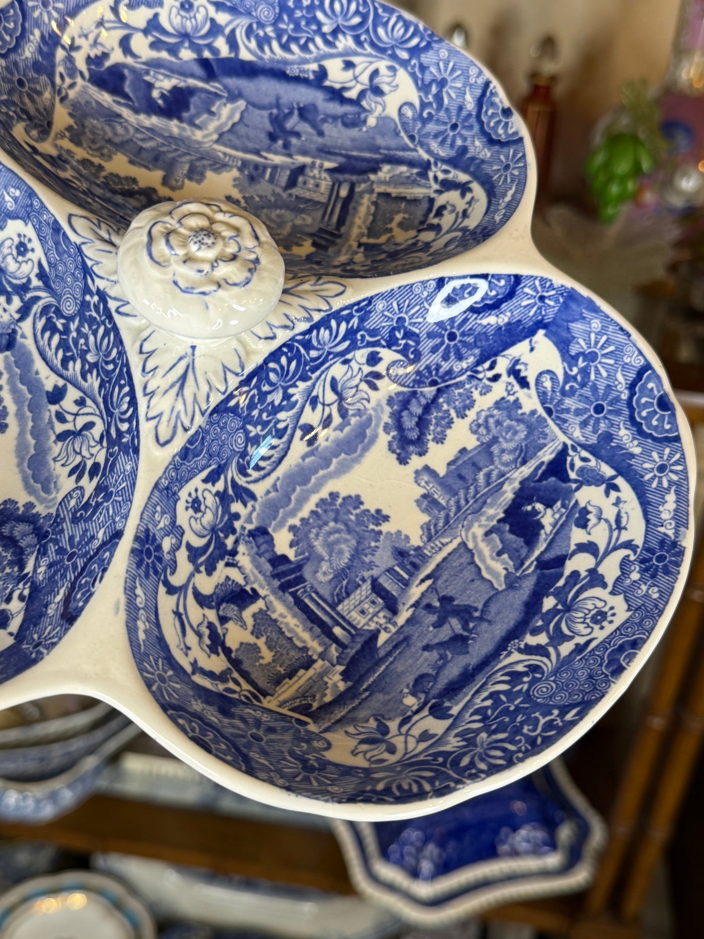 Copeland Blue Italian Trefoil Dish | Circa 1920 | 9.5"W | Style DA4514