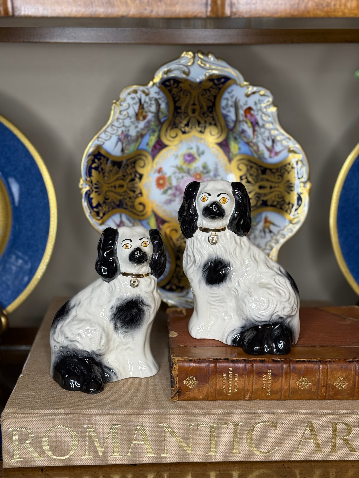 Vintage Beswick England Black & White Spaniel Figurines, 5” Tall: Pristine!