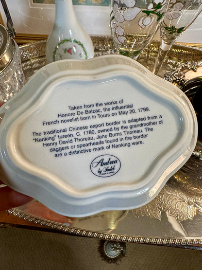 Vintage Andrea by Sadek “Love” Trinket Dish | Blue & White with Gold, 6”