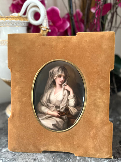 Live 06/22 Antique Hand-Painted Porcelain Portrait Plaque — Vestal Virgin with Lamp, After Romney - KPM Attributed