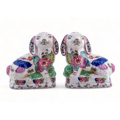 Danny's Fine Porcelain - Tobacco Leaf Ceramic Bunny/Rabbit Figure Pair, 8L X 4W X 8H