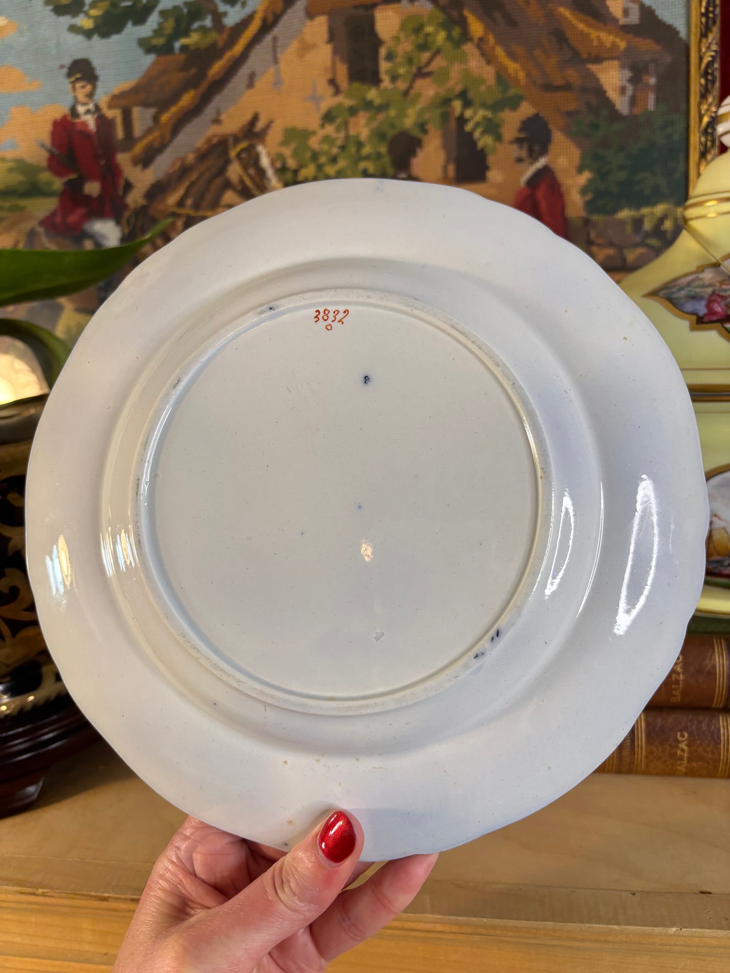 Antique Flow Blue dinner plate in the "Borneo" pattern by Ridgway & Abington!