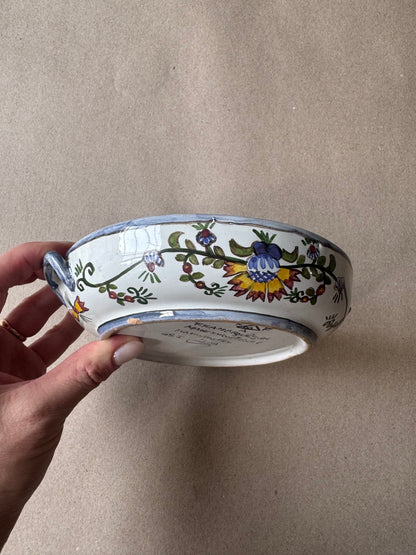 Vintage Hand-Painted Portuguese Pottery Round Serving Bowl