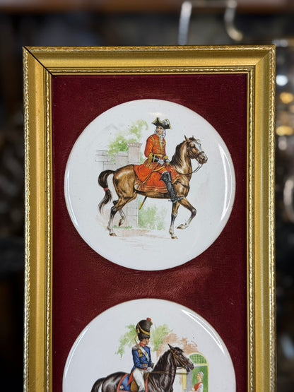 RESERVED - AMYLEA - Vintage Harleigh China Co. Staffordshire “Hussars” Framed Porcelain Plaques, England c.1970s | DA4608