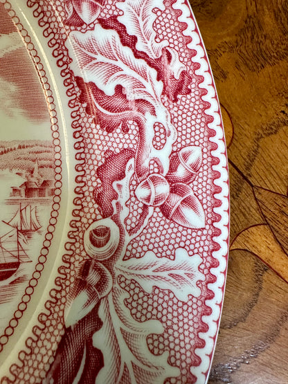 Vintage Johnson Bros. Historic America “View of Boston” Red Transferware Dinner Plate | 10”