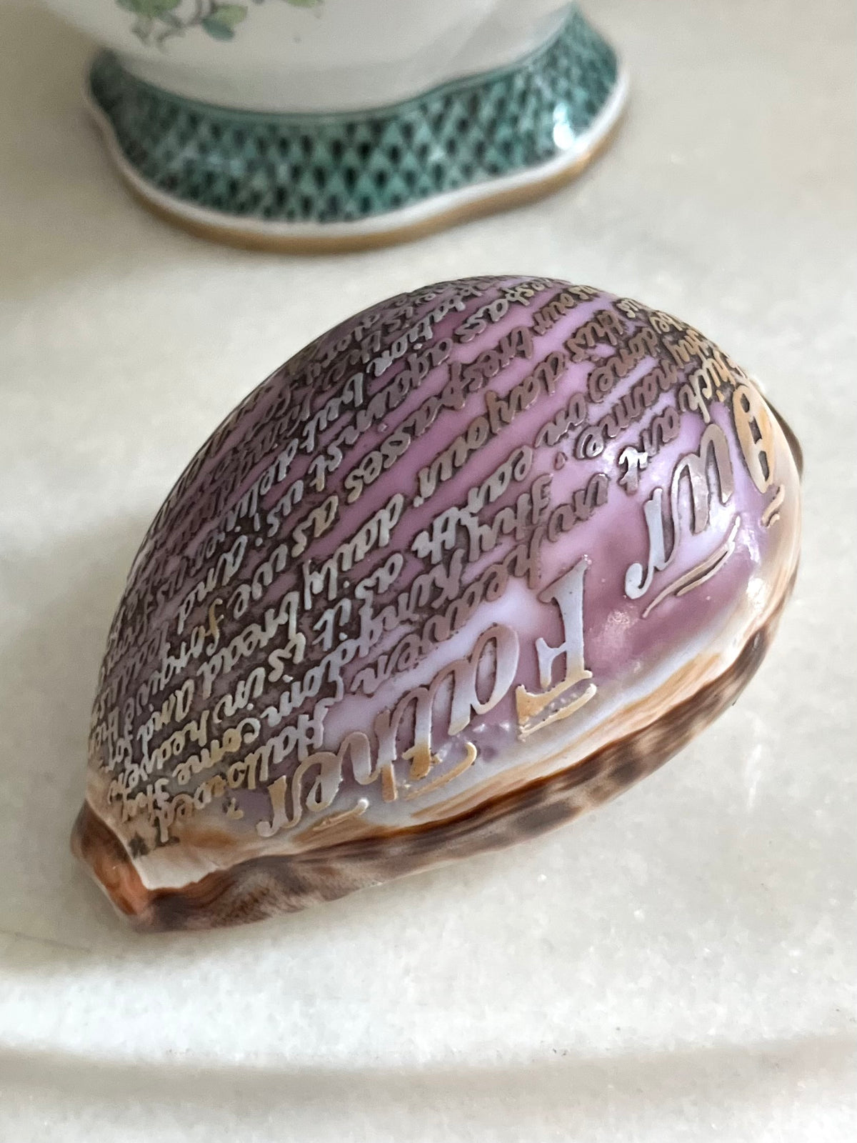 Live 09/22 Late 19th Century Victorian Carved Tiger Cowrie Shell – The Lord’s Prayer Purple/Pink Hues