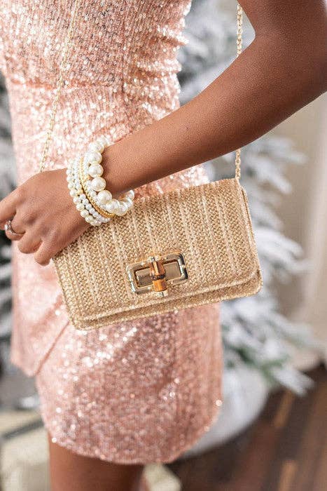 Lisa Lerch “Lilly” Natural Straw Foldover Clutch with Crossbody