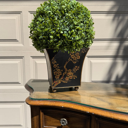 Chic ebony black tole metal planter centerpiece 10 x 9 x 9