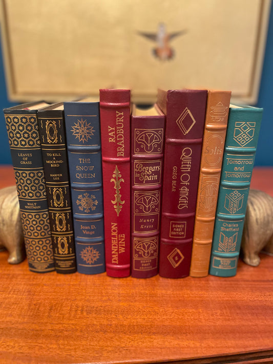 6 Vintage Leather Bound Books with Gold Leaf Detail including 4 Signed 1st Edition Titles - For Maria