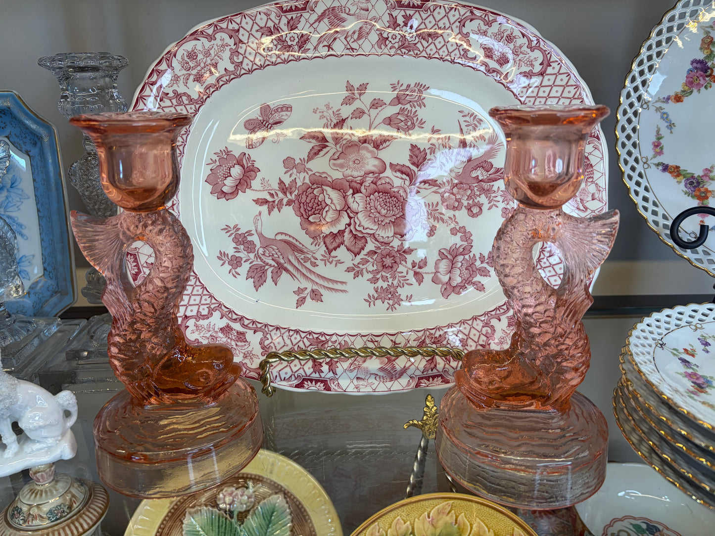 Gorgeous pink koi candleholders pair!