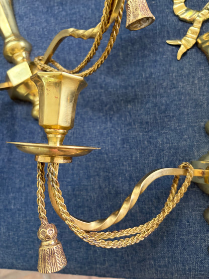 Lovely brass bow sconces with rope and tassel designs pair!