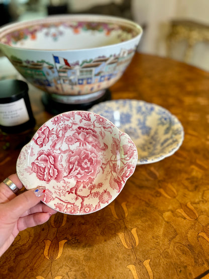 Johnson Brothers “English Chippendale” Pink Floral Chintz Lugged Bowl, c. 1935-1965