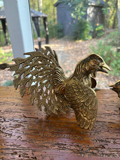 Brass fighting roosters pair!