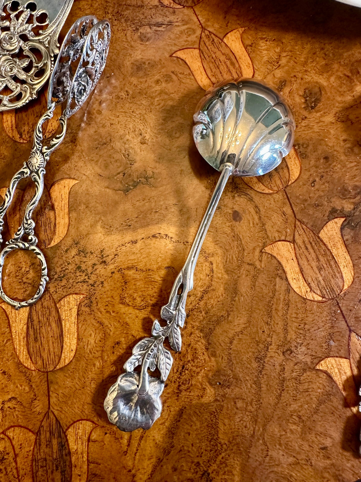 Antique Swedish 830 Silver Rose-Handled Serving Spoon | Hallmarked Stockholm Assay, Early 20th Century