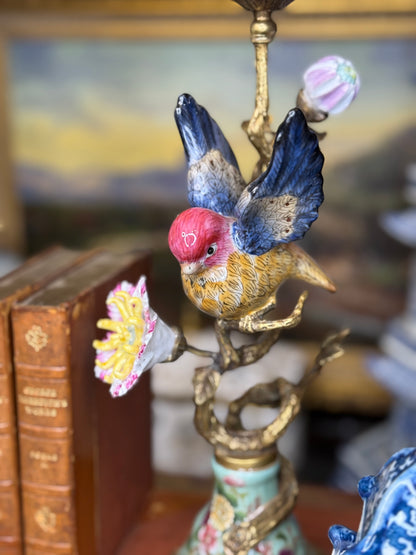 Danny’s Fine Porcelain: 13” Porcelain Bird Candelabra with Bronze Ormolu (Bird Figure Collection)