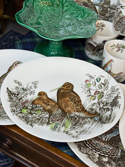 Vintage Johnson Brothers “Game Birds”English Dinnerware Set | 17 Pieces | 8 Dinner Plates, 8 Mugs & Large Platter | Vintage England