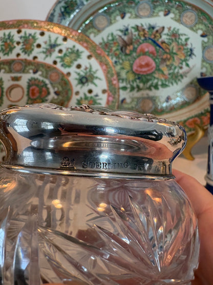 Sterling topped cut crystal Vanity Jar