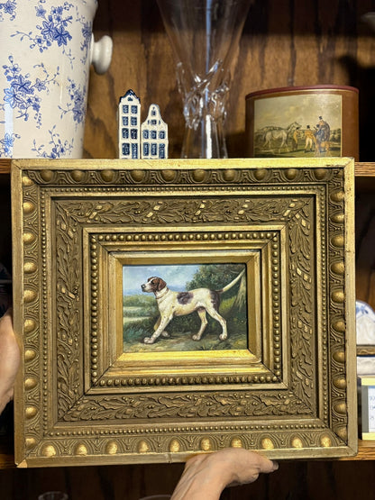 WCCR Charitable Item #125 | Antique Framed Spaniel Painting on Board | 17” x 15”