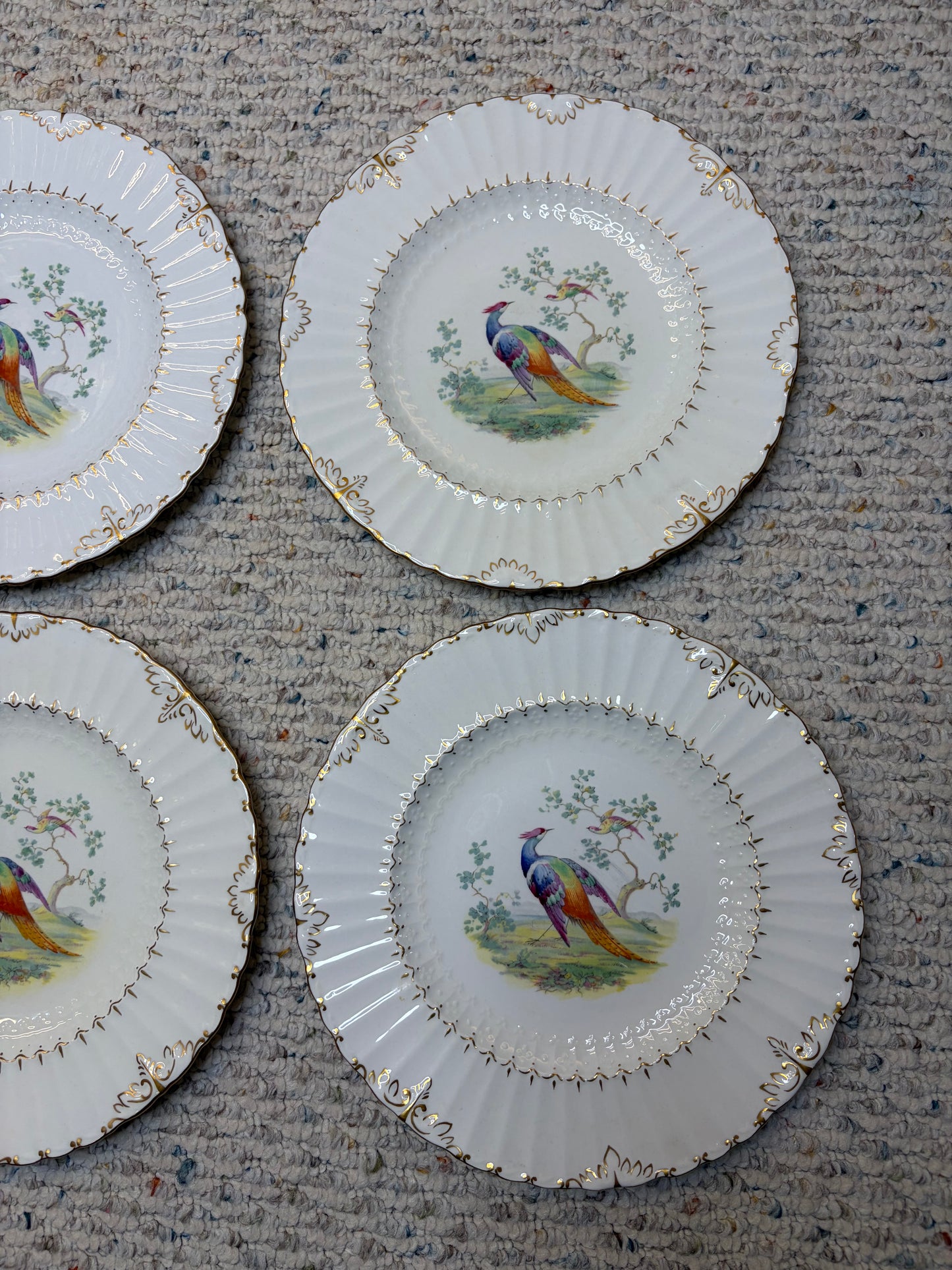 Gorgeous Royal Crown Derby Lowestoft Pheasant plates set of 6! As is!